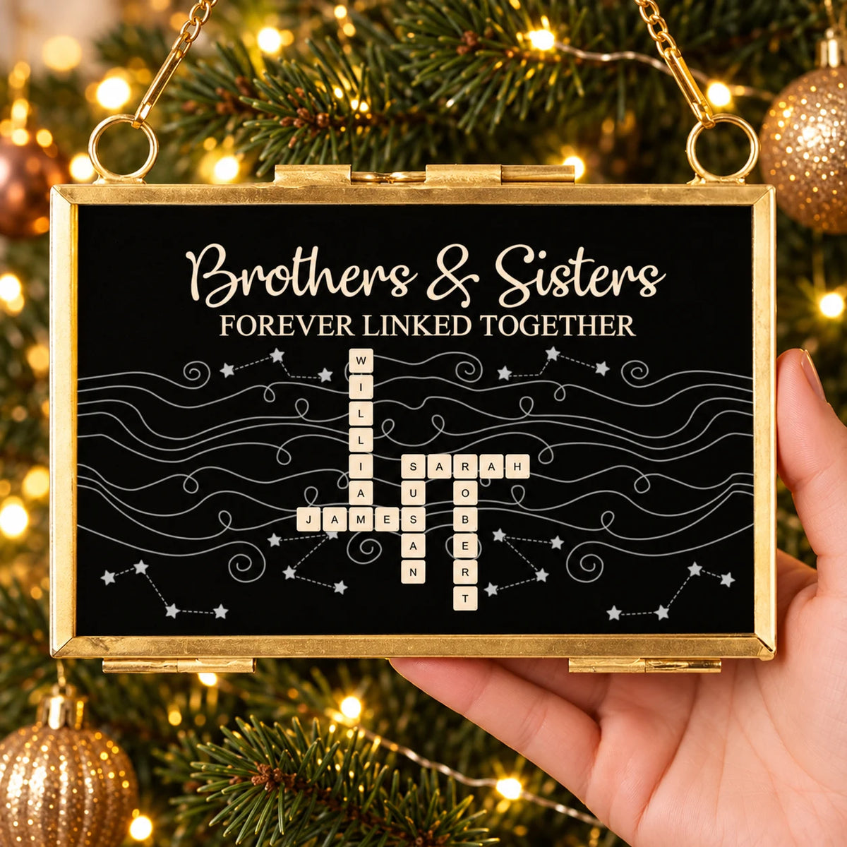 Personalized Brothers & Sisters Crossword Hanging Frame Ornament, Forever Linked Together Family Gift