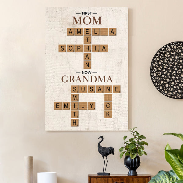 First Mom, Now Grandma – Personalized Scrabble Poster with Family Names – Perfect Gift for Mother or Grandma, Ideal for Grandparents