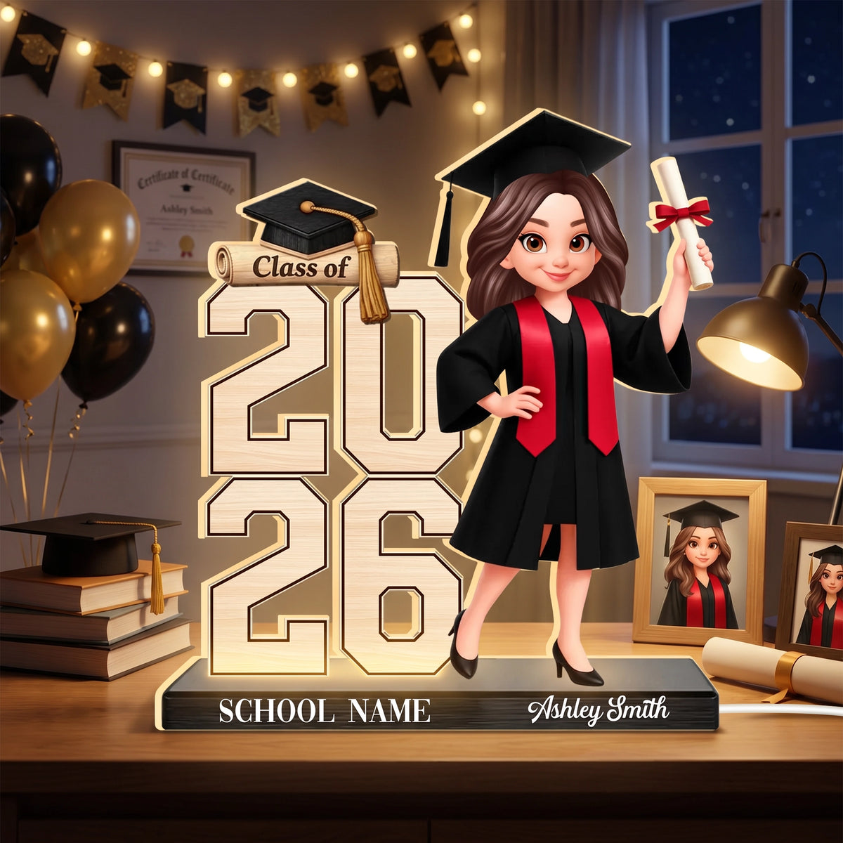 Personalized Graduation Girl Acrylic Light Box with Warm Glow for Bedroom or Bookshelf Display, Unique Keepsake Gift