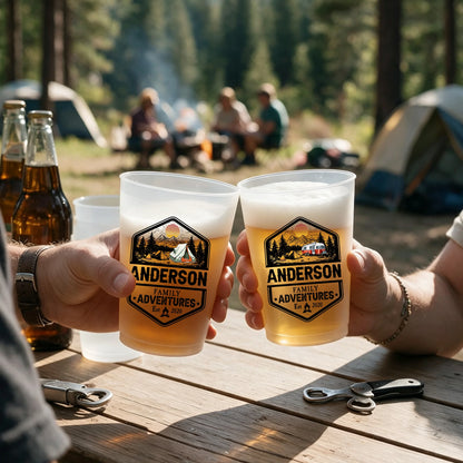 Personalized Family Camping Cups, Custom Surname & Year, Tent or RV Adventure Gift for Campers