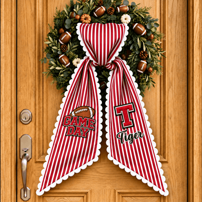 Personalized Embroidered Wreath Sash, Striped Football Game Day Front Door Decor, Unique Gift for Sports Fans