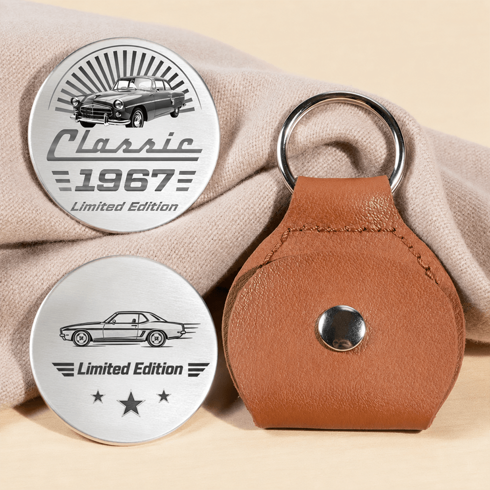 Personalized Classic Car Pocket Hug Keychain, Custom Year Metal Token, Keepsake Gift for Car Lovers