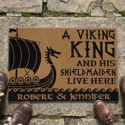 A Viking King And His Shieldmaiden Live Here Standard Doormat, Personalized Entryway Welcome Mat - Unique Gift