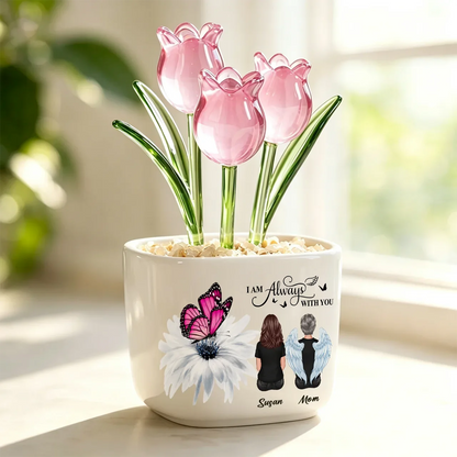 Personalized Memorial Planter with Glass Flowers, In Loving Memory of a Loved One, Sympathy & Remembrance Gift for Family