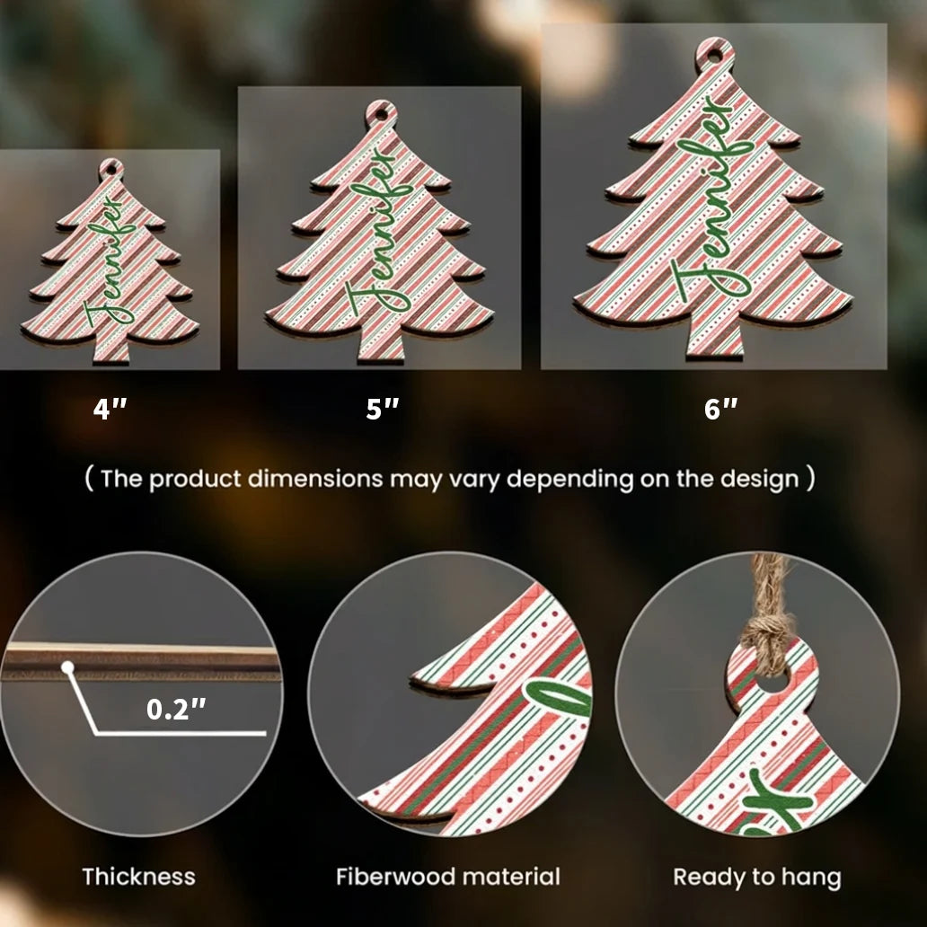 Personalized Wooden Ornament, Plaid Christmas Tree Keepsake, Unique Gift for Family