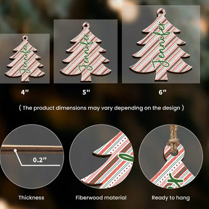 Personalized Wooden Ornament, Plaid Christmas Tree Keepsake, Unique Gift for Family