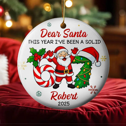 Personalized Ceramic Ornament with Funny Santa Design, Unique Christmas Tree Decoration & Playful Holiday Gift