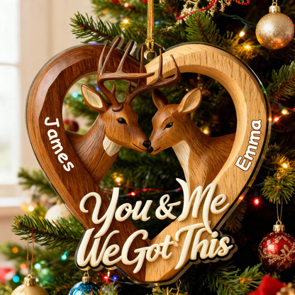 Personalized Acrylic Ornament with Deer Couple – You & Me We Got This – Romantic Christmas Tree Decor & Unique Gift