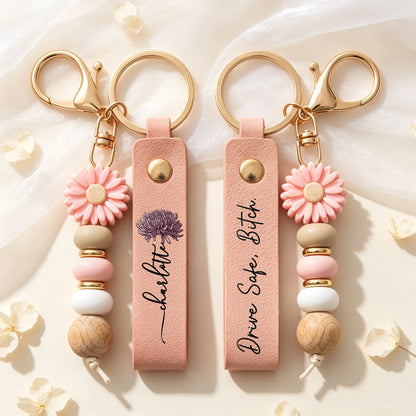 Personalized Daisy Keychain with Birth Flower, Pastel Beads and Bestie Message, Unique Gift for Best Friend