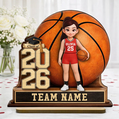 Personalized 2-Layer Wooden Plaque Basketball Graduation Keepsake With Player & Class Year - Unique Gift For Son or Daughter