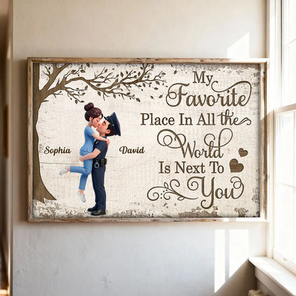Personalized Couple Hugging Poster Wall Art Under Tree Romantic Home Decor - Unique Gift For Wife Or Husband
