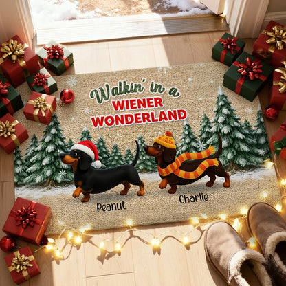 Personalized Dachshund Standard Doormat Christmas Entryway Decor, Walkin in a Wiener Wonderland, Unique Holiday Gift for Dog Lovers