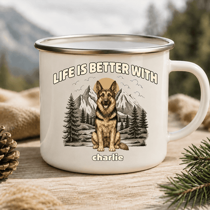 Life Is Better With a Dog Enamel Mug, Personalized Vintage Forest Keepsake, Creative Gift for Pet Owners