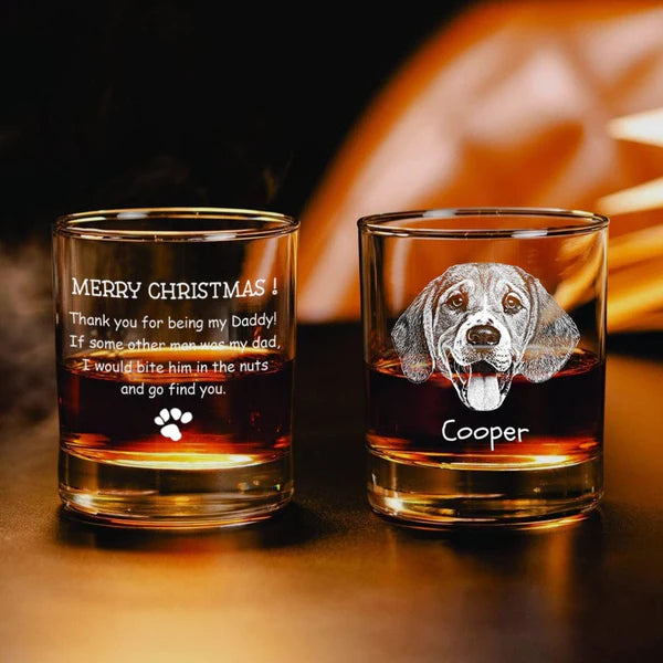 Personalized Whiskey Glasses with Pet Photos, Custom Christmas Gift for Pet Lovers from Their Furry Friends