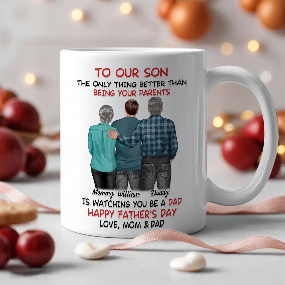 Mom-Dad-Son Back-View Ceramic Cup, Happy Trio Father’s Day Keepsake