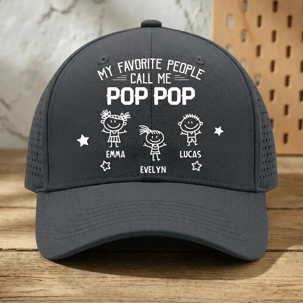 Personalized Pop Pop Hat with Custom Title, Kids Names & Number of Kids, Grandpa Gift from Grandkids