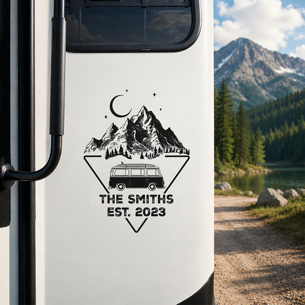 Personalized RV Sticker Decal, Mountain Adventure Keepsake, Creative Gift for Camping Lovers