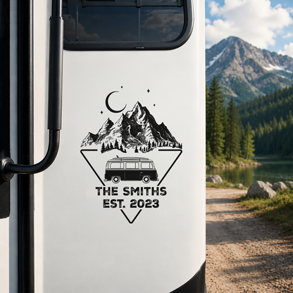 Personalized RV Sticker Decal, Mountain Adventure Keepsake, Creative Gift for Camping Lovers