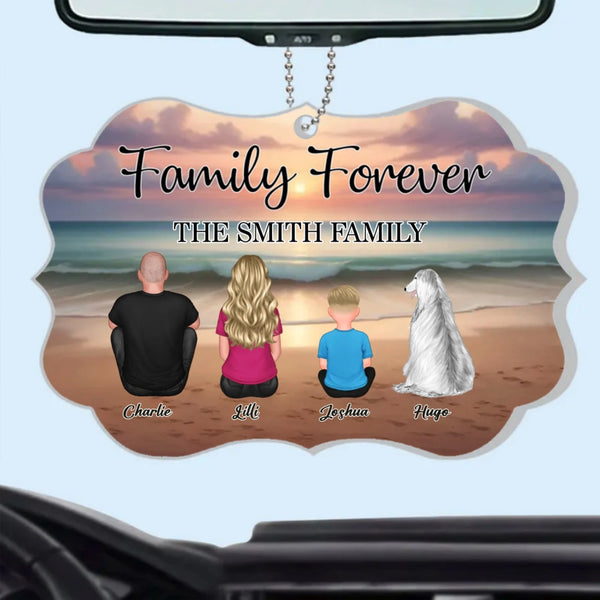 Family Forever Beach Design - Personalized Acrylic Carhanger, LED Plaque, Keychain, Poster, Wallet Card, and Pillow, Unique Gift