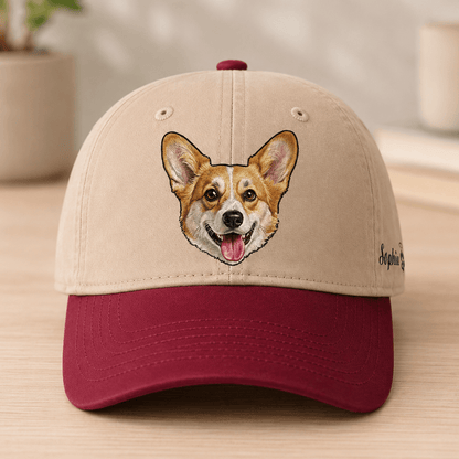 Personalized Pet Photo Embroidered Color Block Baseball Cap, Custom Name Hat, Unique Gift for Dog & Cat Lovers