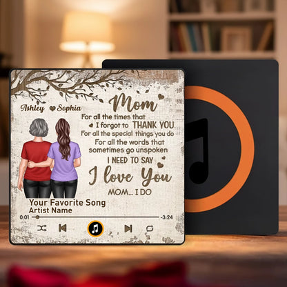 Acrylic Music Magnet Personalized for Mom, I Love You Quote with Mom and Daughter Hugging, Sweet Gift Idea