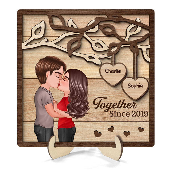 Enchanted Love - Personalized 'Couple Kissing Under Tree' Wooden Plaque - A Perfect Valentine's & Anniversary Gift for Him and Her