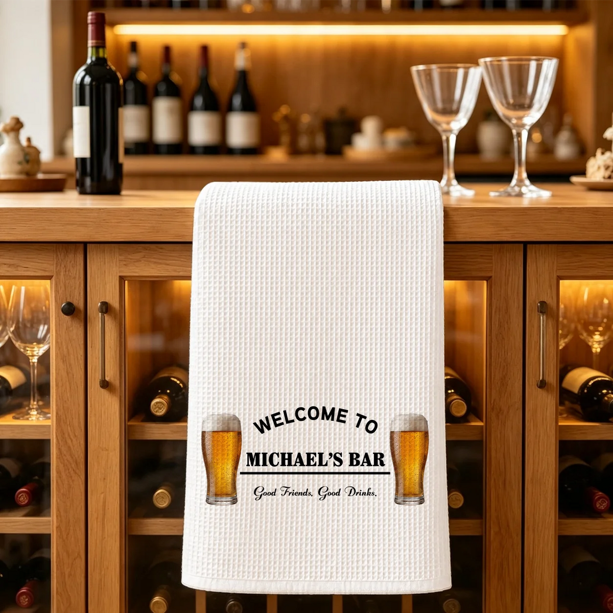 Personalized Home Bar Gift, Choose a Custom Kitchen Towel or Rubber Bar Mat, Perfect for Home Bartenders