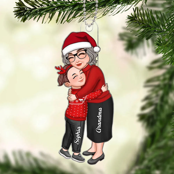 Cute Grandma & Grandkid Hugging - Gift For Granddaughter & Grandson - Personalized Acrylic Ornament