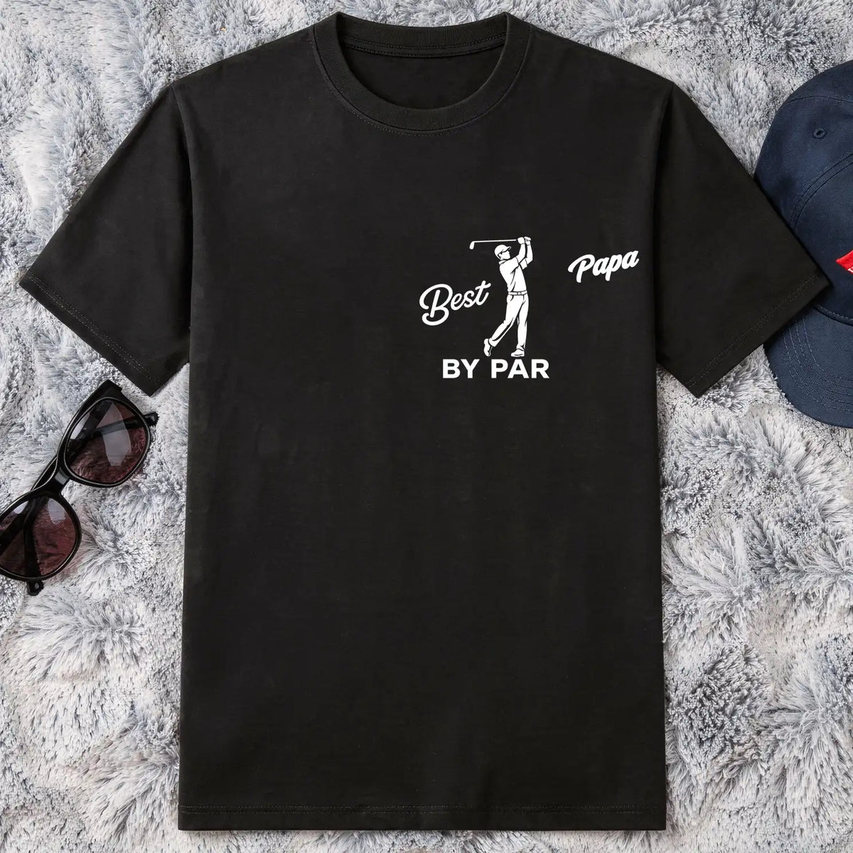 Embroidered Classic Tee, Golf Dad Mid Swing Design, Black Monochrome Style, Unique Gift for Dad