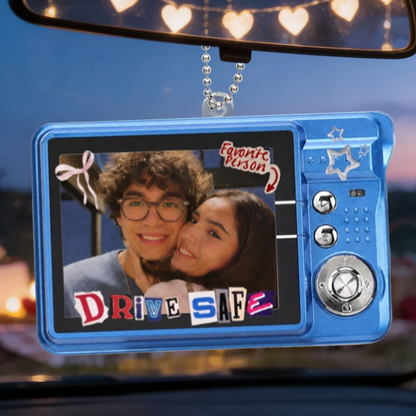 Custom Blue Acrylic Car Visor Clip with Couple Photo & Text Me When You Get Home, Unique Gift for Partner