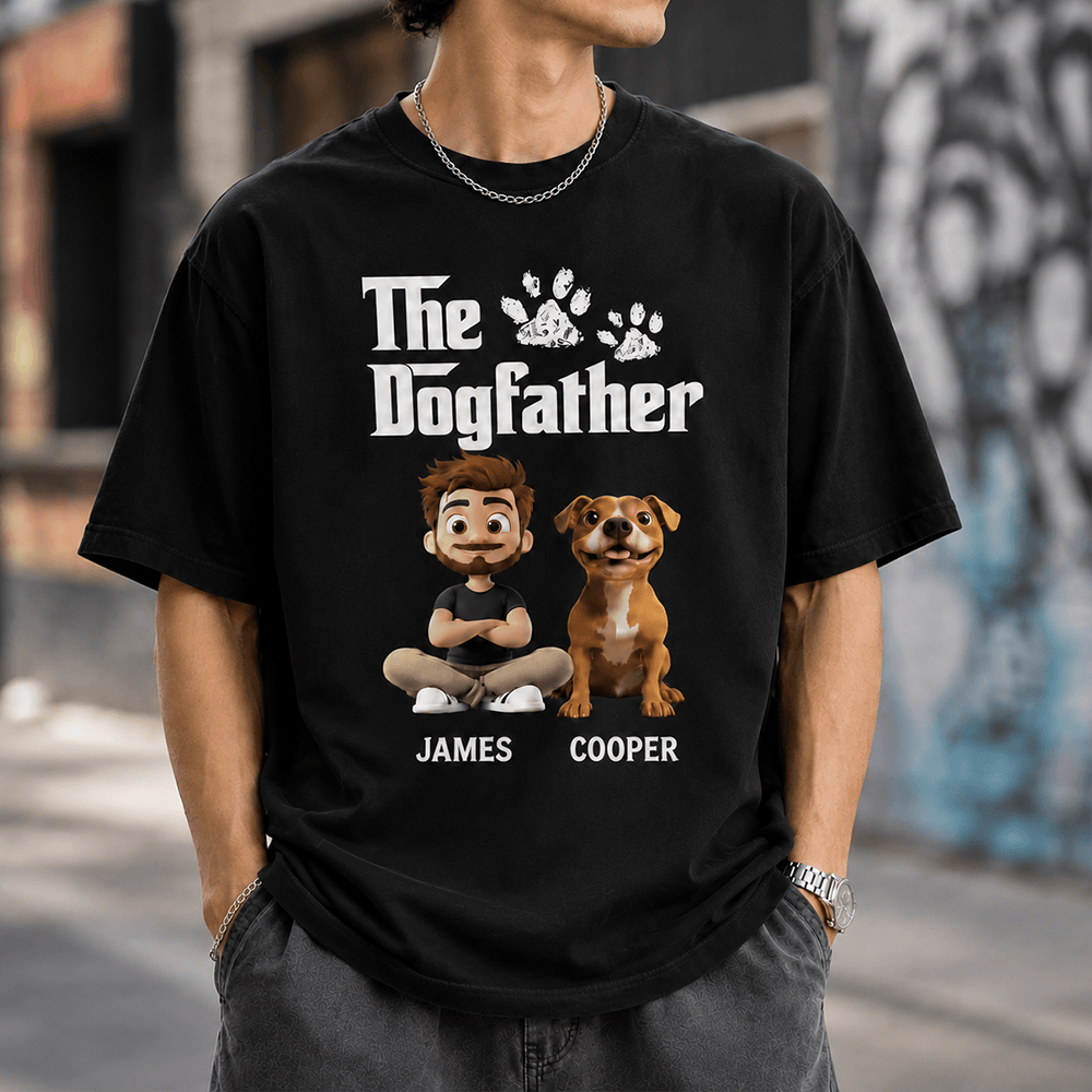 Custom Dog Dad Apparel, Personalized Dogfather Shirt for Pet Lovers, Funny Cartoon Dog Gift for Men, Dads & Husbands
