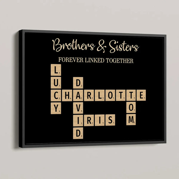 Brothers & Sisters Forever Linked Together Crossword Puzzle Art Personalized Poster or Plaque or Keychain or Orament, Gift For Siblings, Family