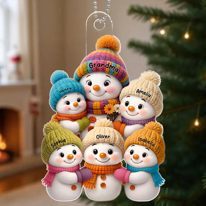 Custom Snowman Family Ornament with Grandkids' Names - Christmas Keepsake