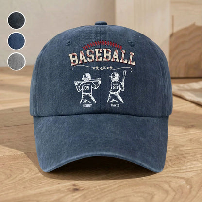 Personalized Washed Denim Baseball Cap, Baseball Mom Vintage Look Hat for Game Days, Unique Custom Gift for Mom