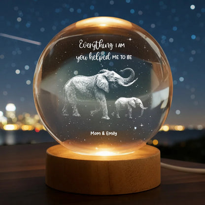 Custom Globe Lamp Night Light with Elephant Mom and Baby, Heartwarming Keepsake Gift for Mom