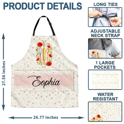 Personalized Birth Month Flower Waterproof Apron, Vintage Kitchen Art, Creative Gift for Home Cooks