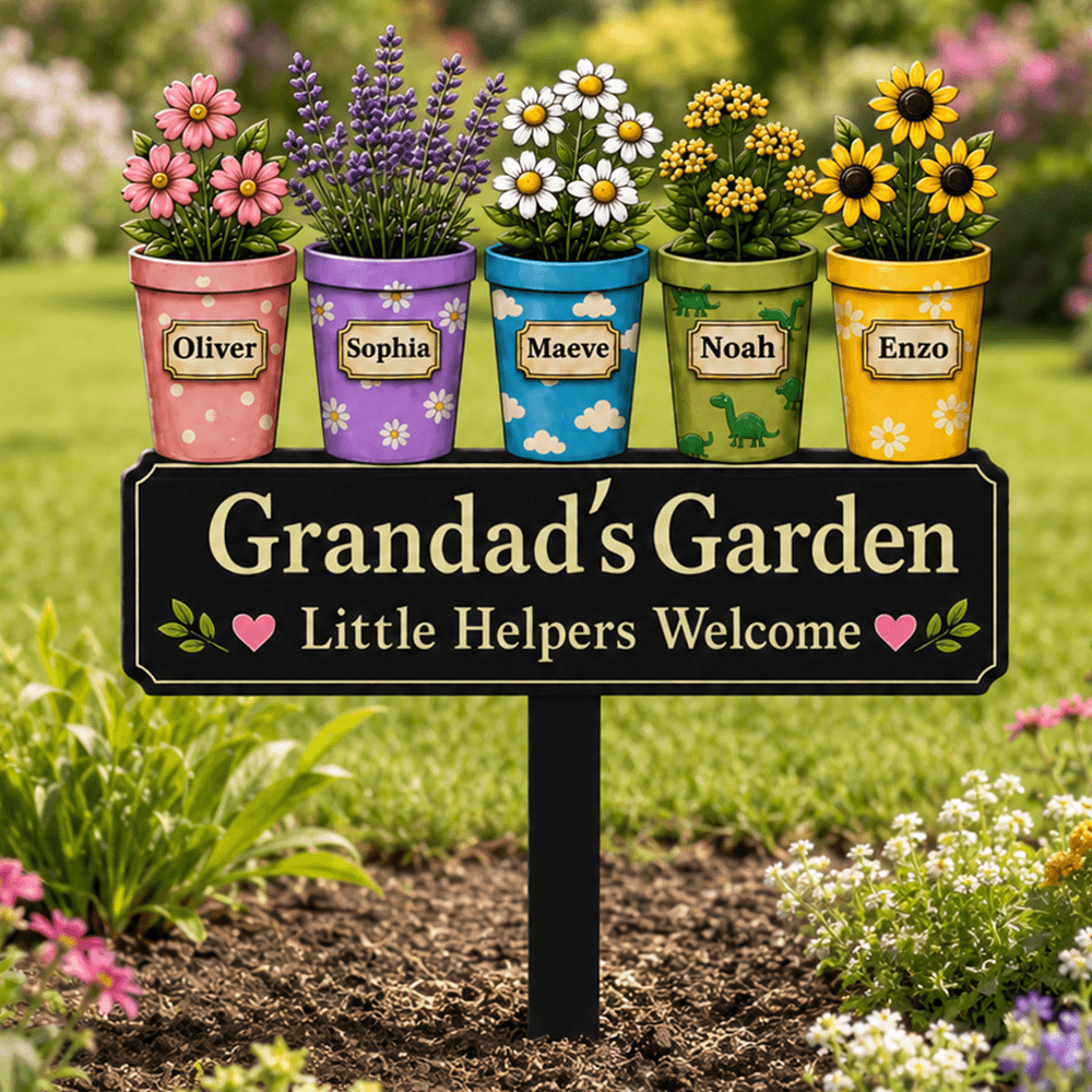 Personalized Grandma & Grandad Garden Stake with Custom Flower Pots & Names, Grandparents Gift