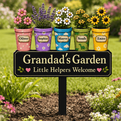 Personalized Grandma & Grandad Garden Stake with Custom Flower Pots & Names, Grandparents Gift