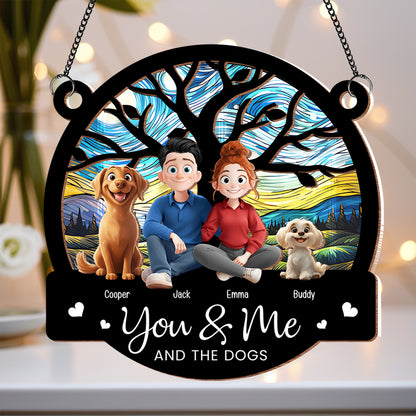 You & Me and the Dogs - Customizable Wood and Acrylic Layered Ornament, Ideal Gift for Couples and Pet Lovers