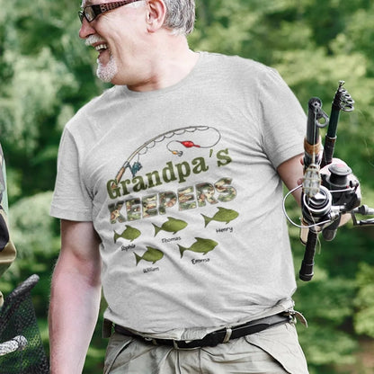 Grandpa's Keepers Camouflage Fishing Shirt – Personalized 2026 Father's Day Gift with Kids' Names