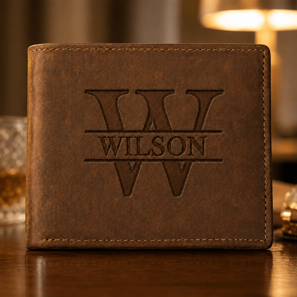 Personalized Engraved Men’s Wallet, Custom Monogram & Name Bifold Wallet, Father’s Day or Birthday Gift for Him