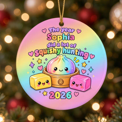 Personalized Ceramic Ornament, Rainbow Squishy Hunt Design for Christmas Tree, Creative Gift for Kids