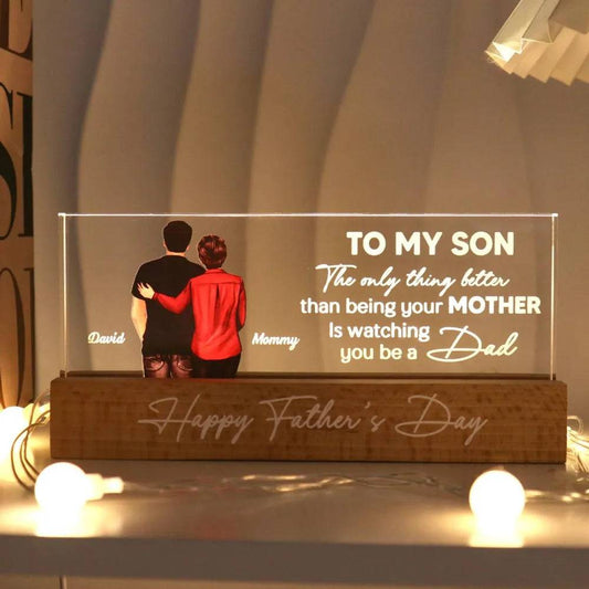 Heartfelt Mother's Day & Father's Day Gift - Celebrate Your Son's Journey of Fatherhood - Personalized LED Night Or Acrylic Or Wooden Plaque