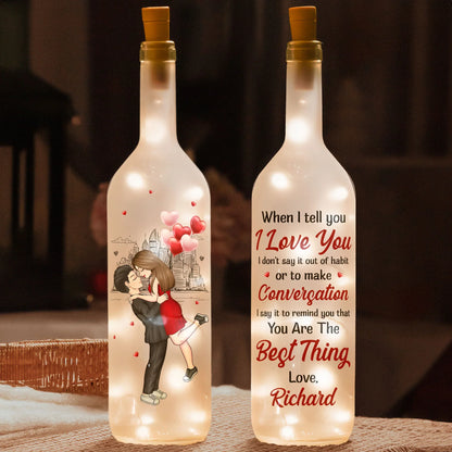 Personalized Bottle Lamp With Romantic Love Quote, Kissing Couple City Sketch, Warm Glow Bedroom Decor, Unique Gift for Her