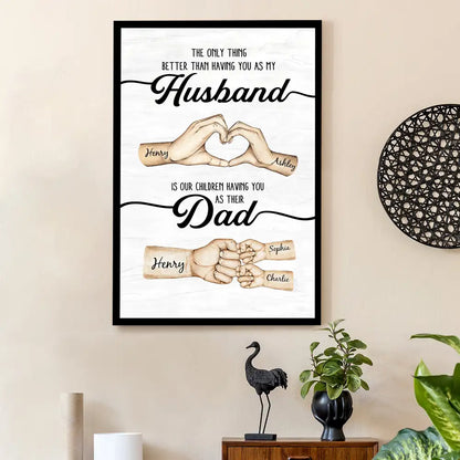 Custom Ceramic Mug With Husband And Dad Quote, Heart Hands Design, Creative Gift From Family