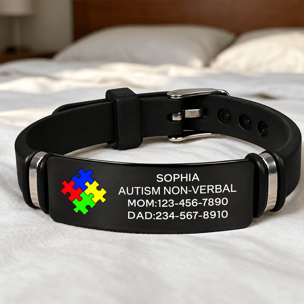 Personalized Nonverbal Autism Medical Alert Bracelet, Custom Name & Emergency Contact Silicone ID for Kids & Adults