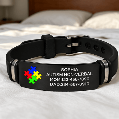 Personalized Nonverbal Autism Medical Alert Bracelet, Custom Name & Emergency Contact Silicone ID for Kids & Adults