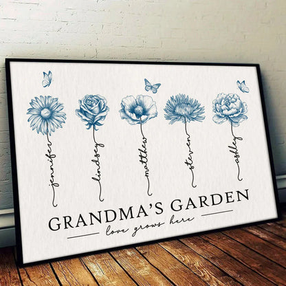 Personalized Grandma’s Garden Poster – Birth Month Flower Art with Grandkids' Names, Perfect  Gift for Mother or Grandma