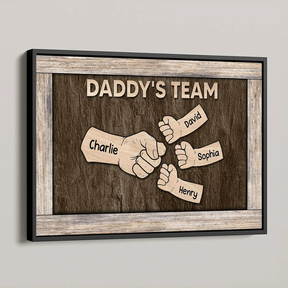 Custom Family Fist Bump Poster for Dad, Vintage Daddy's Team Wall Art, Creative Father's Day Gift