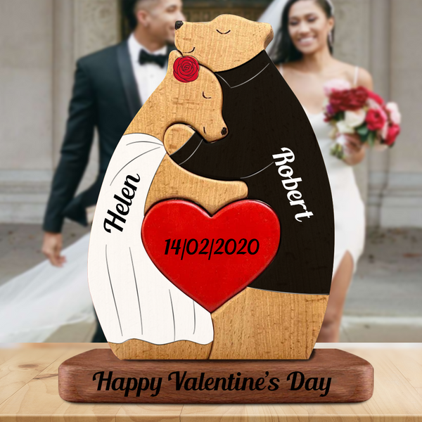 Love Bears Together - Customized Wooden Bear Couple Puzzle - Perfect for Anniversaries & Valentine's Day - Including Pet Carvings